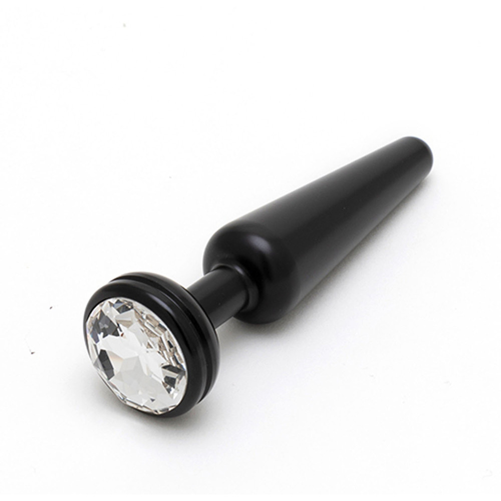 Анальная пробка Andaro металлическая с кристаллом, черная, 10 см х 2.5 см (39511), zoom