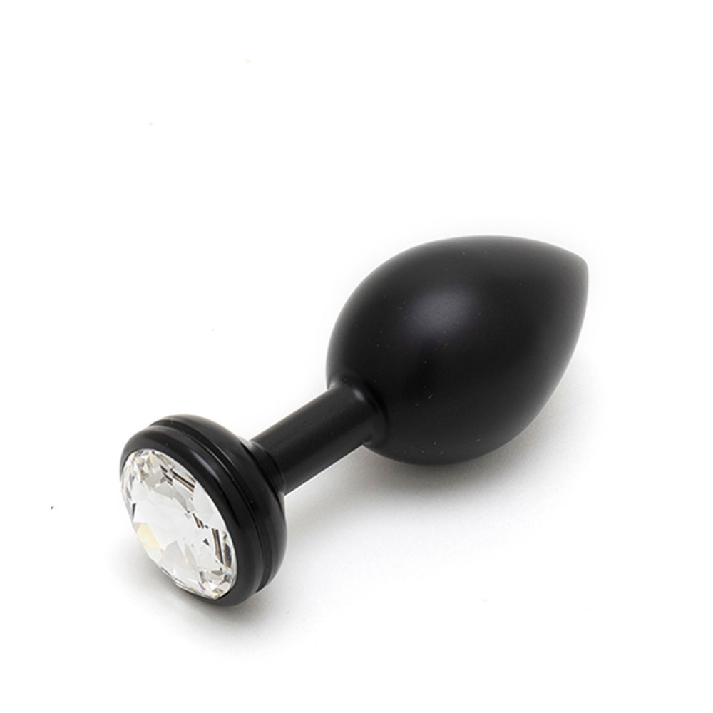 Анальна пробка Andaro з алюмінію з прозорим кристалом, чорна, 8.5 см х 4 см (39520), zoom