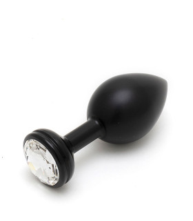 Анальная пробка Andaro из алюминия с прозрачным кристаллом, черная, 8.5 см х 4 см - No Taboo