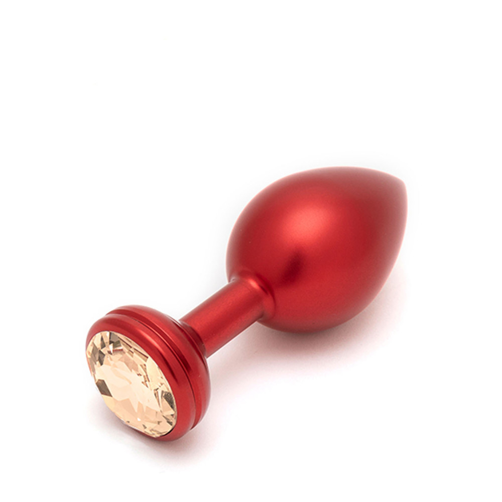 Анальна пробка Andaro з алюмінію з золотистим кристалом, Червона, 8.5 см х 4 см (39521), zoom