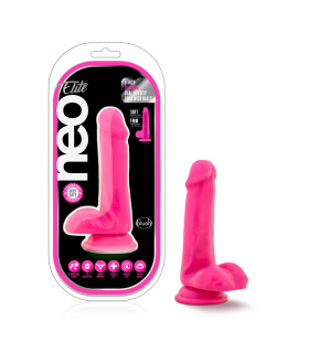 Фаллоимитатор с мошонкой на присоске, неоново-рожевий, 15.2 см х 2.5 см - No Taboo