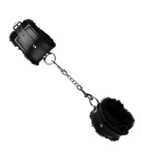 Наручники черные из экокожи с черным искусственным мехом - No Taboo