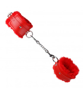 Наручники червоні з екошкіри з червоним штучним хутром - No Taboo