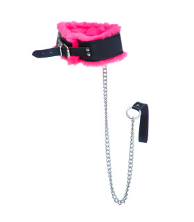 Нашийник з повідцем зі шкірозамінника з рожевим штучним хутром, чорний - No Taboo