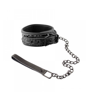 Нашийник з повідцем з лакованого шкірозамінника, чорний - No Taboo