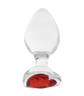 Стеклянная анальная пробка, L, со стоппером в форме сердца с красным стразом - No Taboo
