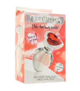 Стеклянная анальная пробка, L, со стоппером в форме сердца с красным стразом - No Taboo