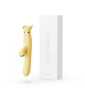 Вибратор с вакуумной стимуляцией клитора и подогревом ZALO ROSE RABBIT жёлтого цвета - No Taboo