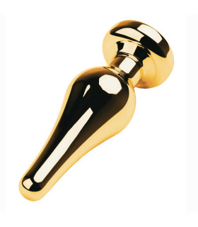 Анальная пробка металлическая с кристаллом, золотистая, 10 см х 3 см - No Taboo