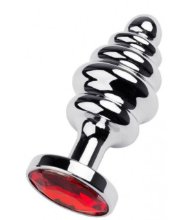 Анальная пробка металлическая с кристаллом красного цвета, 7.2 см х 2.9 см - No Taboo