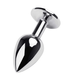 Анальная пробка металлическая с камнем, серебряная, 9.5 см х 4 см - No Taboo