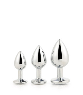 Набор серебристых анальных пробок с прозрачными камнями, 3 шт - No Taboo