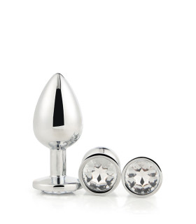 Набор серебристых анальных пробок с прозрачными камнями, 3 шт - No Taboo