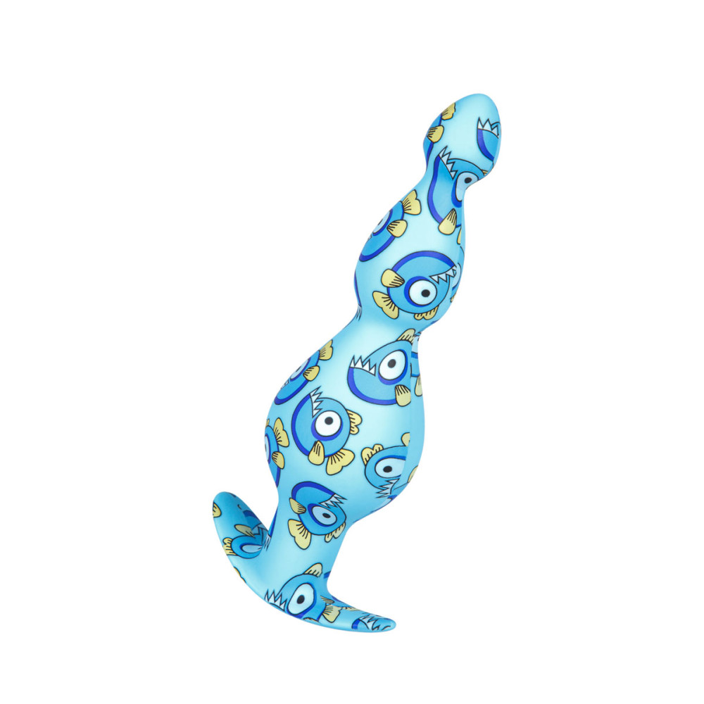 Анальна ялинка дизайнерська велика з принтом піраньї, блакитна, 19 см х 5.5 см (43257), zoom
