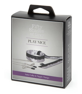 Ошейник с зажимами на соски Fifty Shades of Grey Play Nice из атласной ткани с кружевом - No Taboo