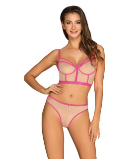 Эротичный комплект с яркими элементами Obsessive бежевый, розовый, L/XL - No Taboo