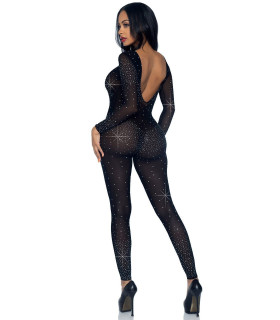 Полупрозрачный комбинезон Leg Avenue Rhinestone со стразами и вырезом на спине, черный, M - No Taboo