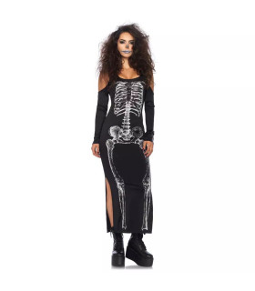Платье макси Leg Avenue Skeleton, M/L, с принтом скелета и боковым вырезом, черное - No Taboo