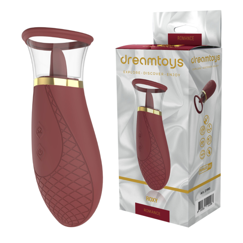 Вакуумный стимуляторс язычком Dream Toys Romance Roxy для сосков и клитора, бордовый (53455), zoom