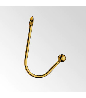 Вагинальный / анальный крюк UPKO Hook золотистый, с шариком на конце и кольцом для фиксации - No Taboo