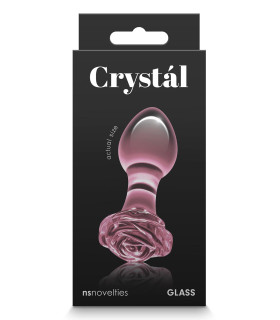 Анальна пробка зі скла, 3.9 см х 8.9 см, Crystal Rose з обмежувачем у формі троянди, рожева - No Taboo