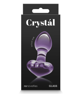 Анальная пробка из стекла, 3 см х 8.7 см, Crystal Heart с ограничителем в форме сердца, фиолетовая - No Taboo
