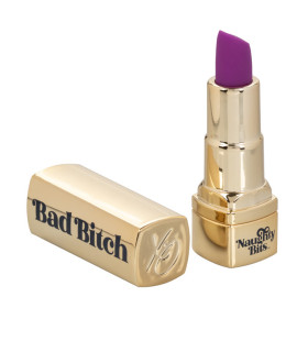 Вибратор в виде помады Bad Bitch Lipstick Vibrator, золотистый корпус с фиолетовой помадой, 7.5 см х 1.25 см - No Taboo