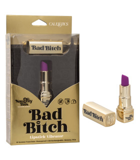 Вибратор в виде помады Bad Bitch Lipstick Vibrator, золотистый корпус с фиолетовой помадой, 7.5 см х 1.25 см - No Taboo