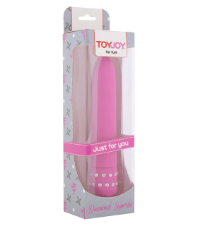 Вибратор классический Diamond Superbe Vibe украшенный стразами, розовый, 16 см х 2.5 см - No Taboo