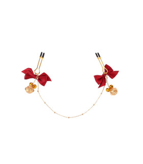 Набор анальная пробка и зажимы для сосков Chisa Senuelo Kit с красными бантами, кулонами и цепочкой, золотистый - No Taboo