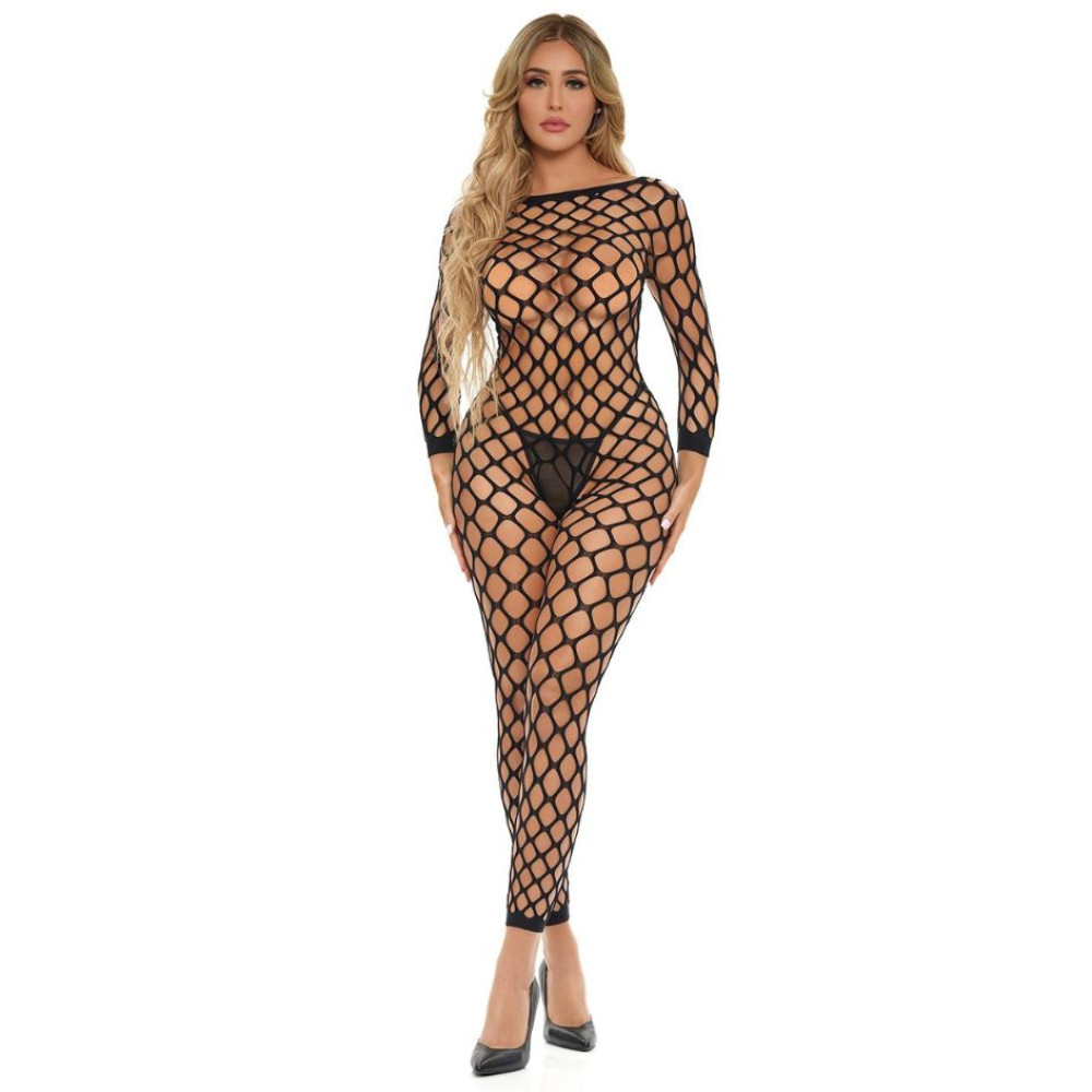 Комбінезон бодістокінг у велику сітку Pink Lipstick Swipe Right Crotchless Bodystocking з інтимним вирізом, чорний, OS (332296), zoom