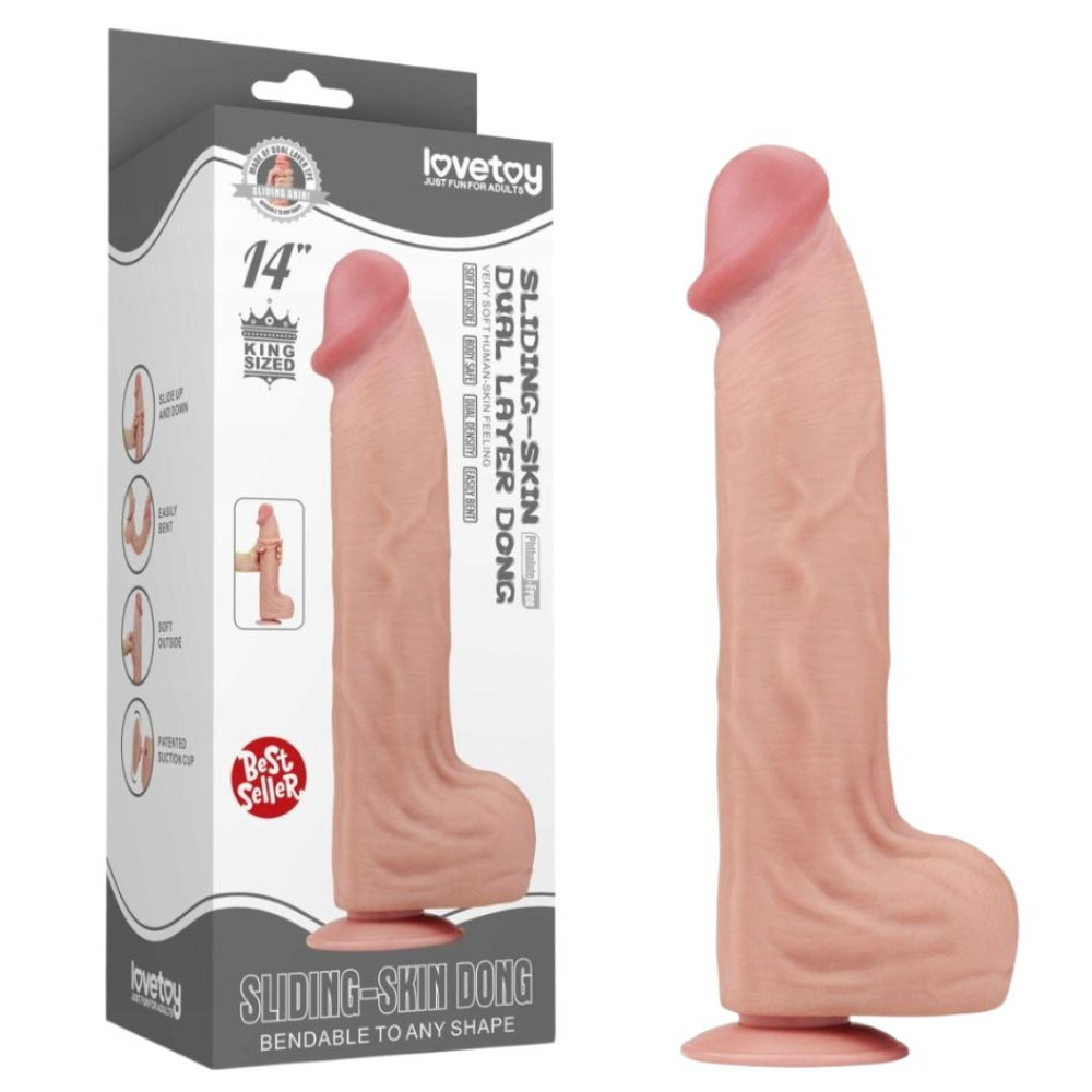 Фаллоимитатор реалистичный гигант Lovetoy Sliding-Skin Dual Layer Dong 14 бежевый, 36 х 6.6 см (332185), zoom