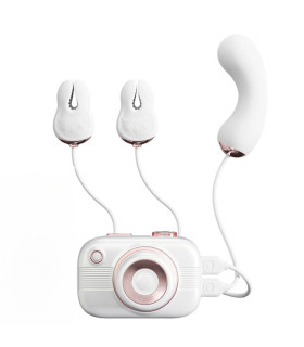 Стимулятор 5-в-1 для клитора, сосков и точки G BeYourLover Alberta в виде фотоаппарата, белый - No Taboo