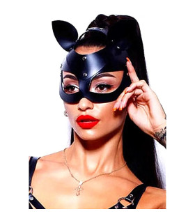 Маска кошечки из экокожи Star Night Cat Eye Mask с металлической фурнитурой, чёрная - No Taboo