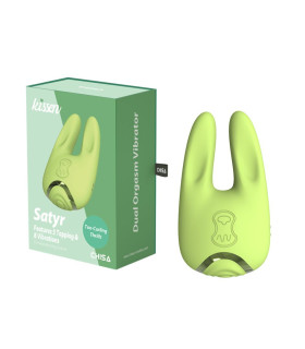 Двусторонний вибратор для клитора Chisa Kissen Satyr с вибрацией и стимуляцией, зеленый - No Taboo