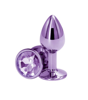 Анальная пробка NO TABOO, S, 50 г, металлическая, фиолетовая с фиолетовым камнем, 7 х 2.7 см - No Taboo