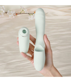 Вібратор зі знімним вакуумним стимулятором BeYourLover Fatima з підігрівом, зелений, 19.1 см х 3.2 см - No Taboo