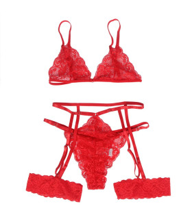 Мереживний комплект Star Night Sexy Set ліф, трусики-пояс із підв'язками, червоний, XS-S - No Taboo