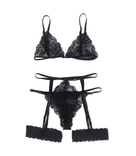 Мереживний комплект Star Night Sexy Set ліф, трусики-пояс із підв'язками, чорний, XS-S - No Taboo