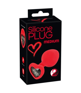 Анальная пробка, 7.9 см х 3.5 см, со стразом в форме сердца, красная - No Taboo