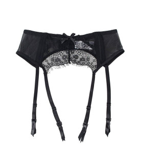 Пояс для чулок с трусиками Star Night Garter Panty с кружевом, черный, XS-S - No Taboo