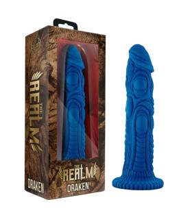 Насадка для страпона с рельефом Realm Draken, синяя 19 см, Vac-U-Lock - No Taboo