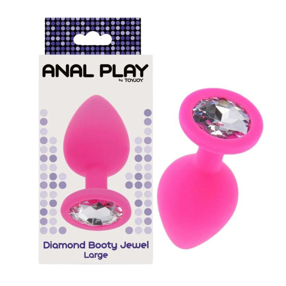 Анальная пробка L с кристаллом Toy Joy, силиконовая, розовая, 9 х 4.5 см (331826), zoom