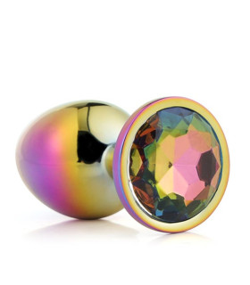 Райдужна анальна пробка з різнокольоровим каменем, 7.1 см х 2.7 см - No Taboo