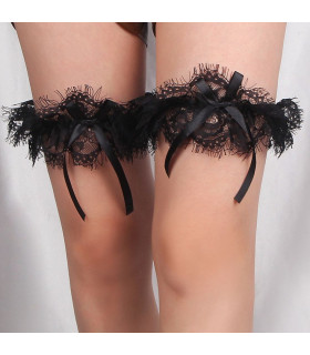 Мереживна підв'язка з бантиком Star Night чорна, 2 шт, One Size - No Taboo