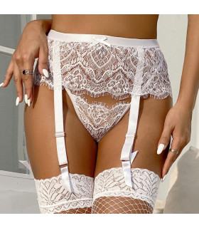 Пояс для чулок с трусиками Star Night Lace High Waist Garter Belt кружевной, белый, S-M - No Taboo