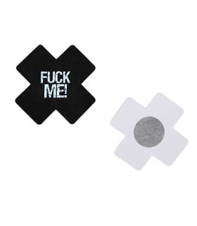 Наклейки на соски що світяться в темряві Star Night у вигляді хрестиків з написом, чорні, 8 х 8 см - No Taboo