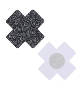 Наклейки на соски з блискітками Star Night Nipple Cover у формі іксів, чорні, 8 х 8 см - No Taboo