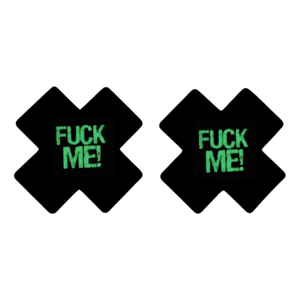 Наклейки на соски что светятся в темноте Star Night в виде крестиков с надписью, черные, 8 х 8 см (332982), zoom