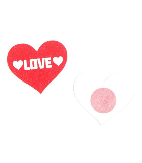 Наклейки на соски с блестками Star Night в форме сердечек с надписью Love, красные - No Taboo